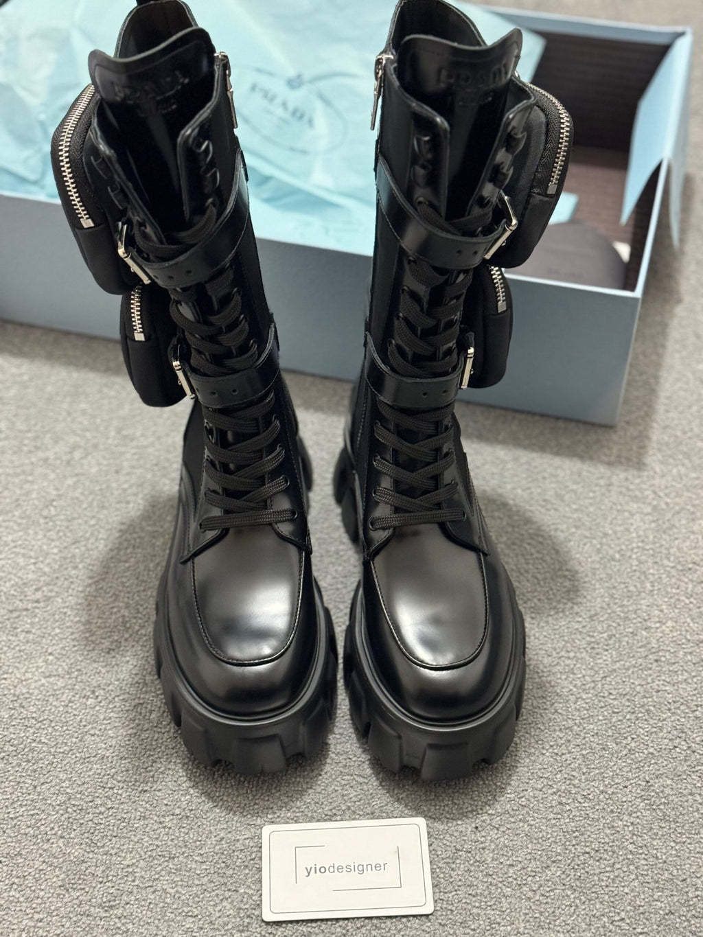 Prada | Prada Monolith 55mm Pouch Tall Boots | Side View | yiodesigner.co.uk