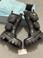 Prada | Prada Monolith 55mm Pouch Tall Boots | Size 4 | Front View | yiodesigner.co.uk