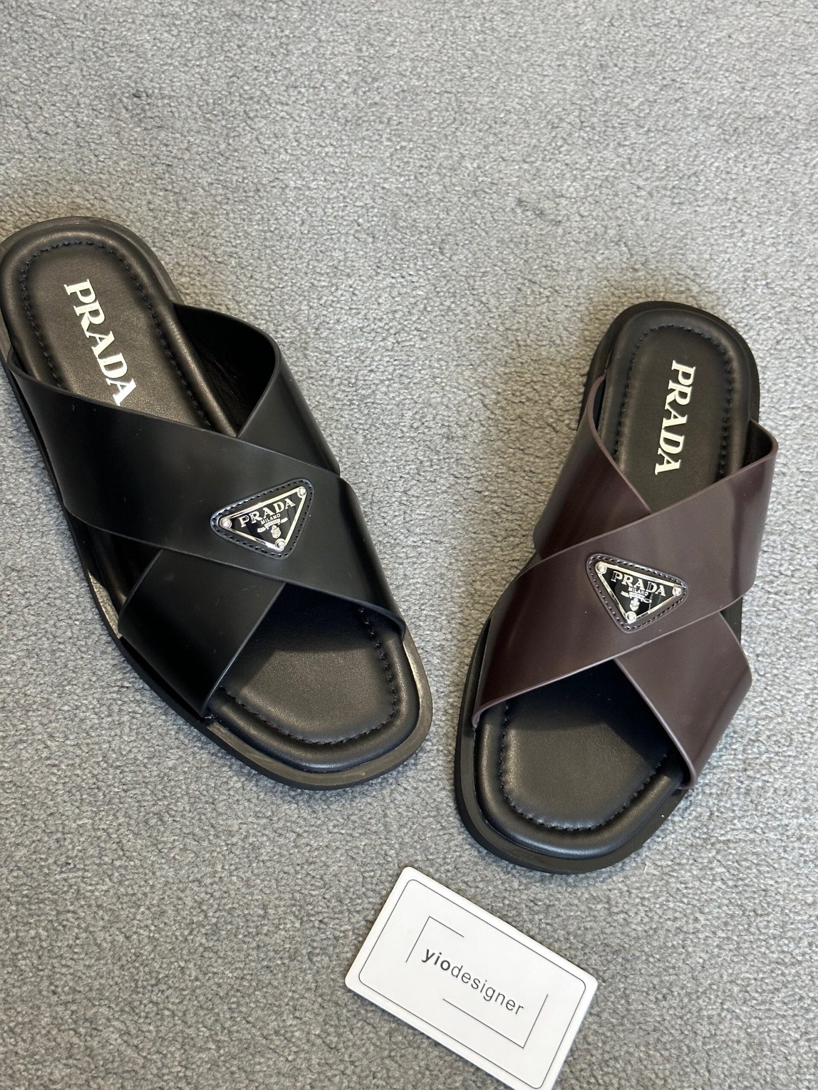 Prada | Prada slider ( brown ) | Detail Shot | yiodesigner.co.uk