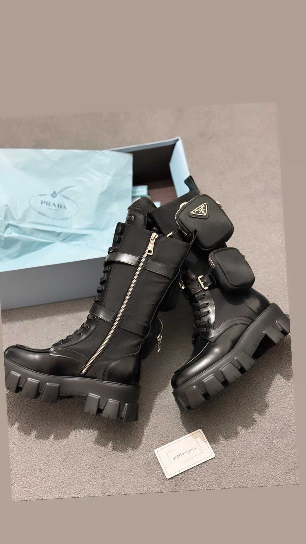 Prada | Prada Monolith 55mm Pouch Tall Boots | Back View | yiodesigner.co.uk