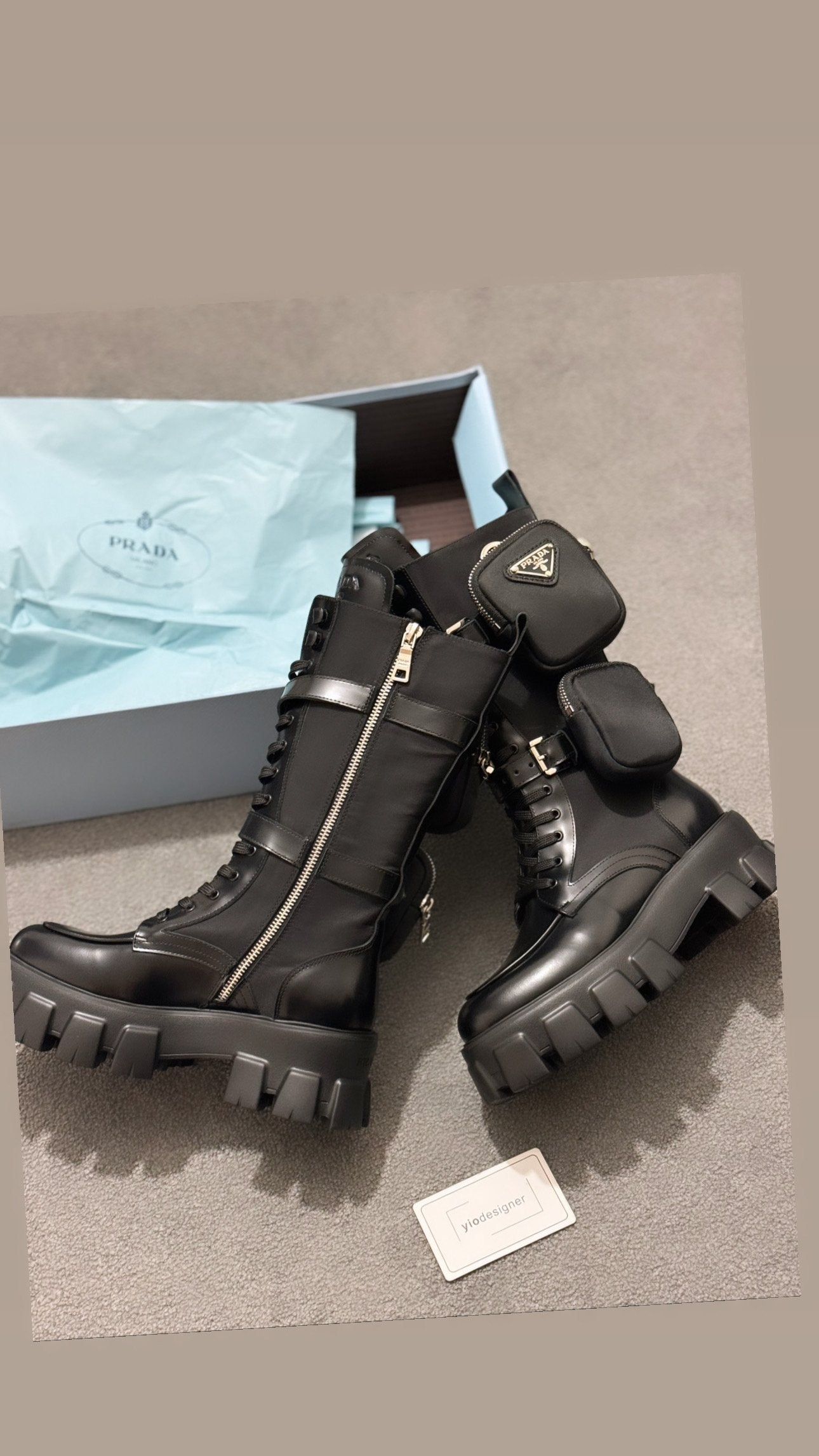 Prada | Prada Monolith 55mm Pouch Tall Boots | Back View | yiodesigner.co.uk