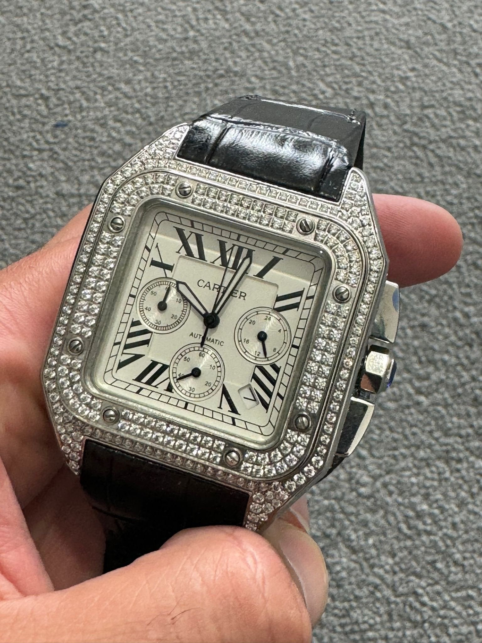 Cartier | Cartier Santos 100 XL 2740 Chronograph Diamond Bezel Automatic Watch - 41mm | yiodesigner.co.uk