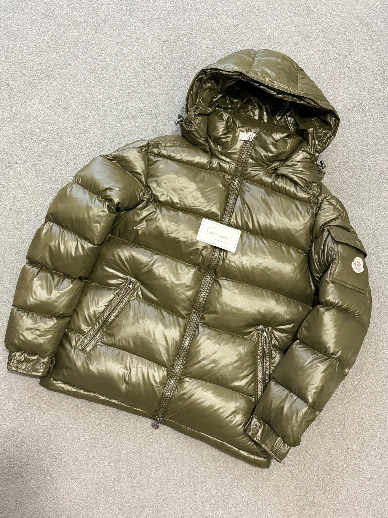 Moncler | Moncler maya coat kakhi | Close-Up | yiodesigner.co.uk
