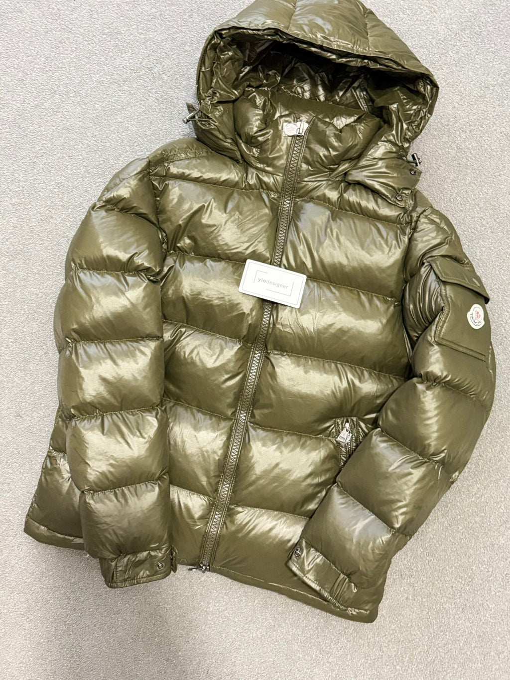 Moncler | Moncler maya coat kakhi | Size 4 | Side View | yiodesigner.co.uk