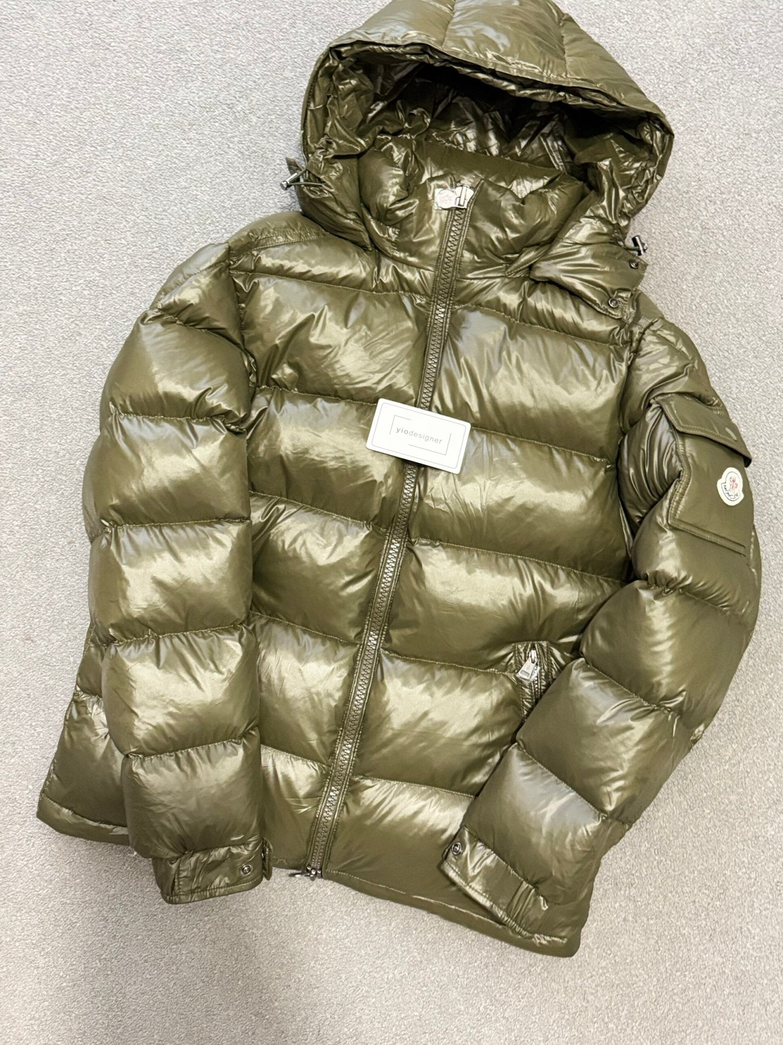 Moncler | Moncler maya coat kakhi | Size 4 | Side View | yiodesigner.co.uk